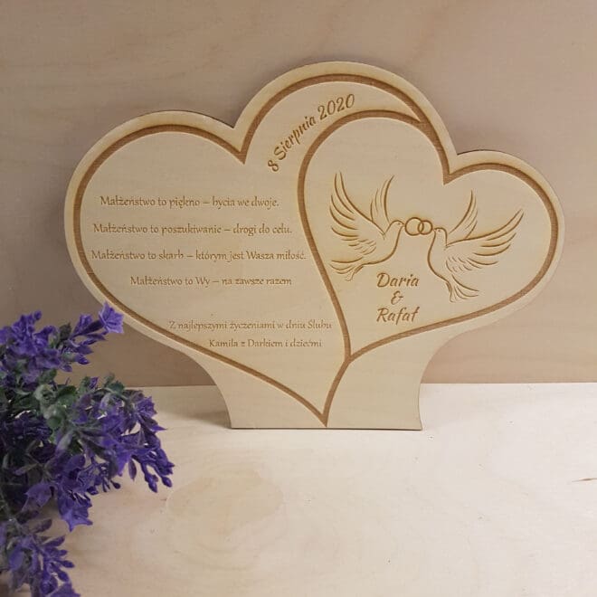 DUŻE GRAWEROWANE SERCE PREZENT Z OKAZJI OKAZJI ŚLUBU
