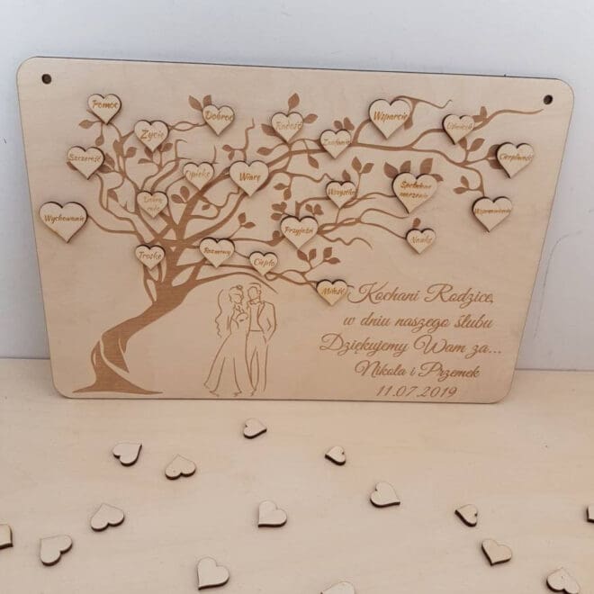 Podziękowania ślubne dla rodziców Drzewo z serduszkami