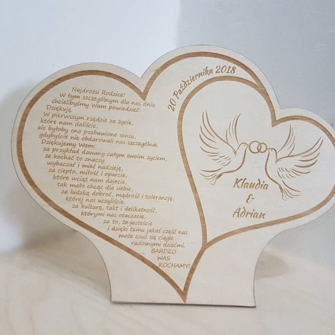 Podziękowania ślubne dla rodziców Serce