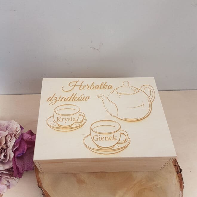 HERBACIARKA DLA DZIADKÓW, DREWNIANA SKRZYNKA NA HERBATĘ