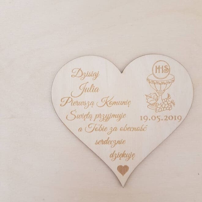 PODZIĘKOWANIA DLA GOŚCI MAGNES W KSZTAŁCIE SERCA W DNIU PIERWSZEJ KOMUNII ŚWIĘTEJ
