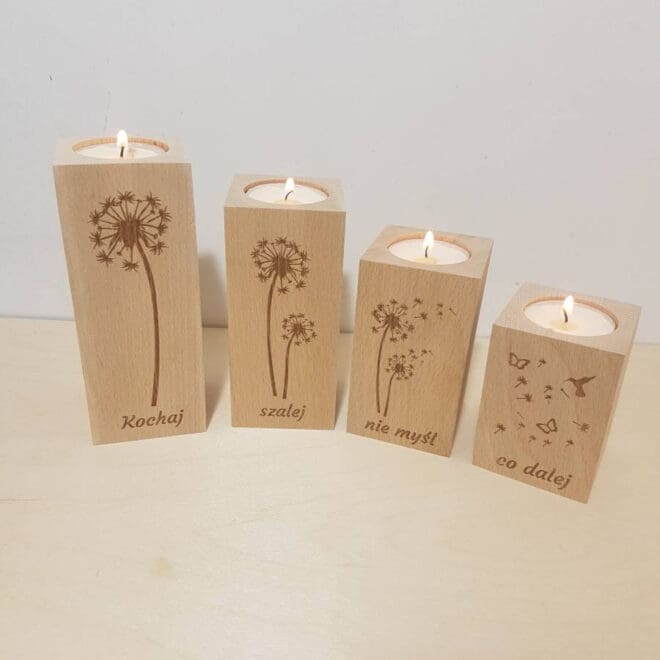 ZESTAW 4 GRAWEROWANYCH ŚWIECZNIKÓW