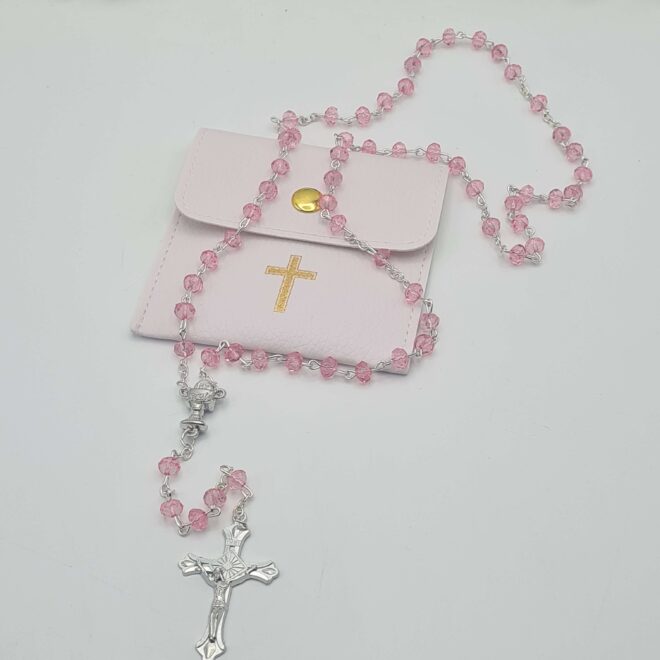 Różaniec komunijny różowy