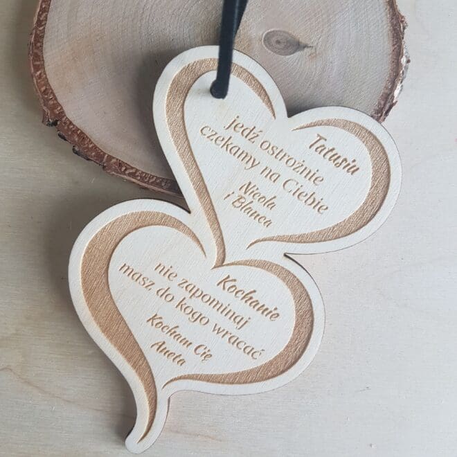 personalizowana zawieszka do auta dla taty dwa serca