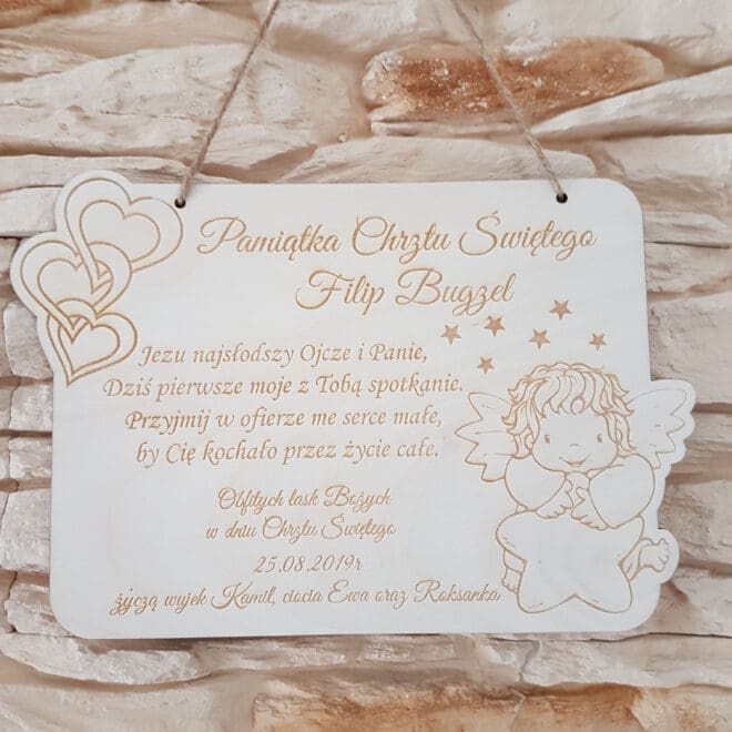 PAMIĄTKA CHRZTU ŚWIĘTEGO PERSONALIZOWANA DESECZKA DO POWIESZENIA DLA CHŁOPCA