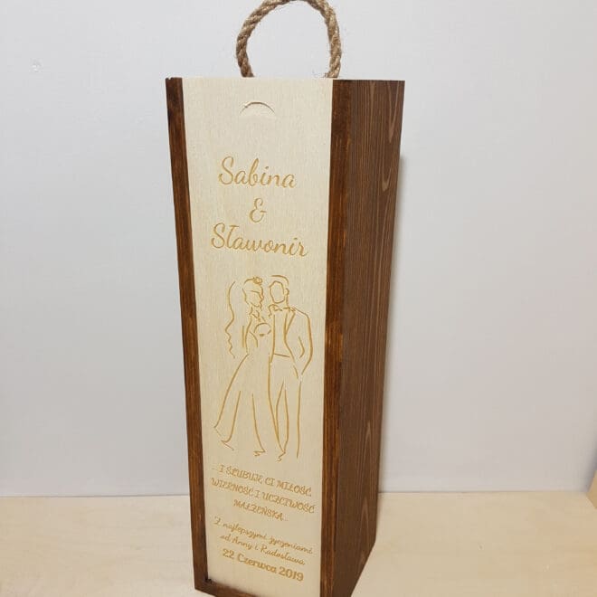 SKRZYNKA NA WINO PREZENT ŚLUB WESELE Z GRAWEREM "I ŚLUBUJĘ CI MIŁOŚĆ, WIERNOŚĆ ..."
