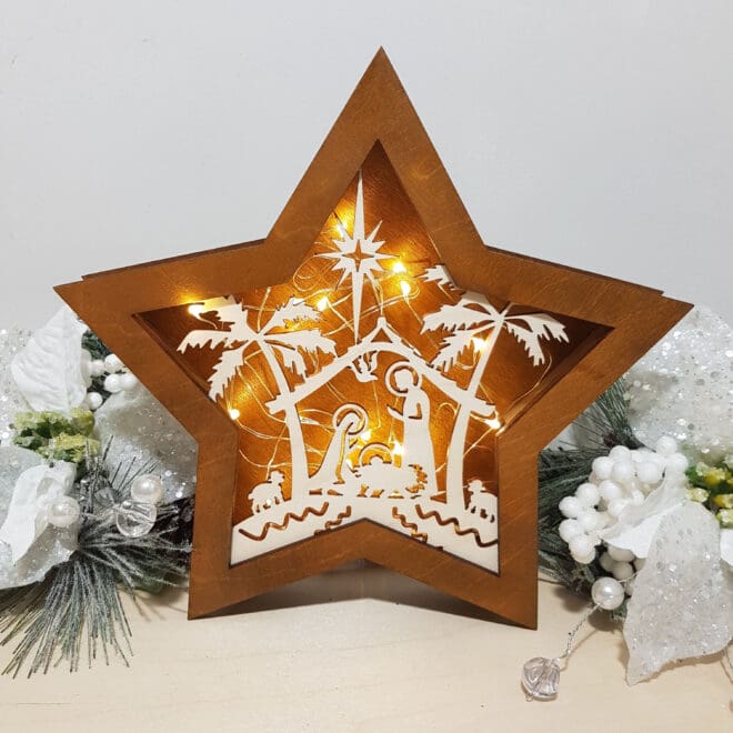 Drewniana gwiazda LED Szopka