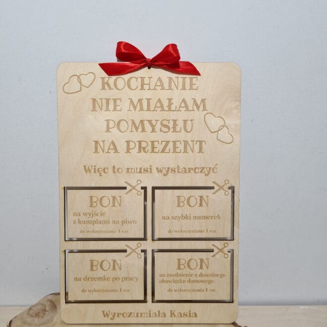 BONY NA WALENTYNKI DLA UKOCHANEGO DREWNIANA TABLICZKA "Kochanie nie miałam pomysłu na prezent"