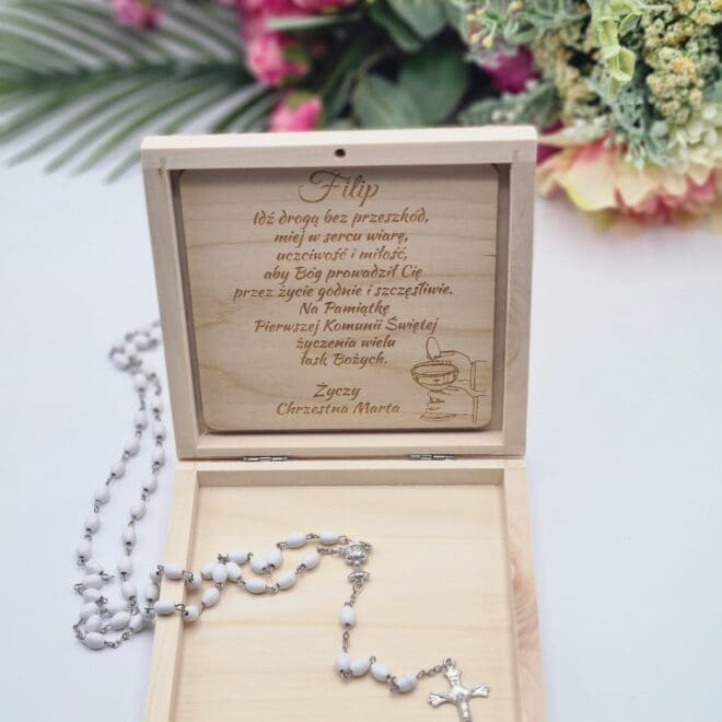 Drewniane pudełko na pieniądze, drewniana koperta Pamiątka Pierwszej Komunii Świętej