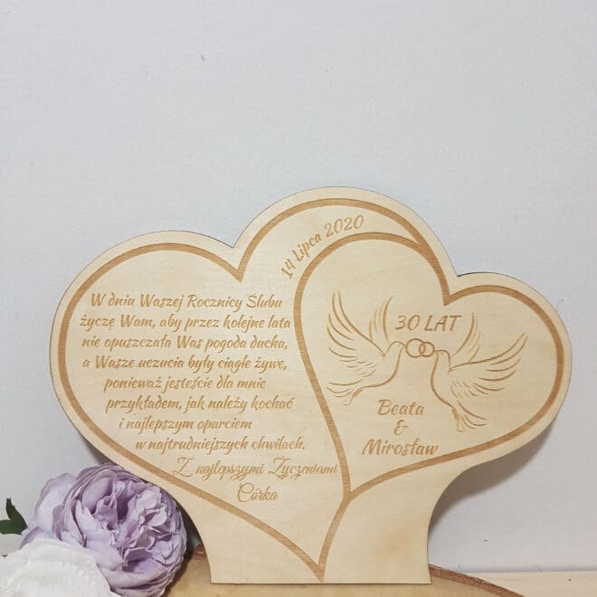 GRAWEROWANE SERCE PREZENT Z OKAZJI ROCZNICY ŚLUBU DLA RODZICÓW