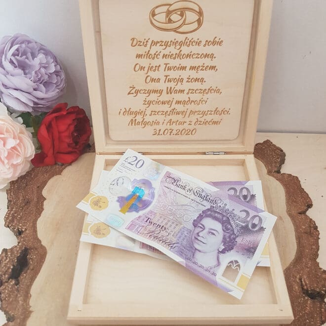 DREWNIANE PUDEŁKO NA PIENIĄDZE, DREWNIANA KOPERTA NA ŚLUB