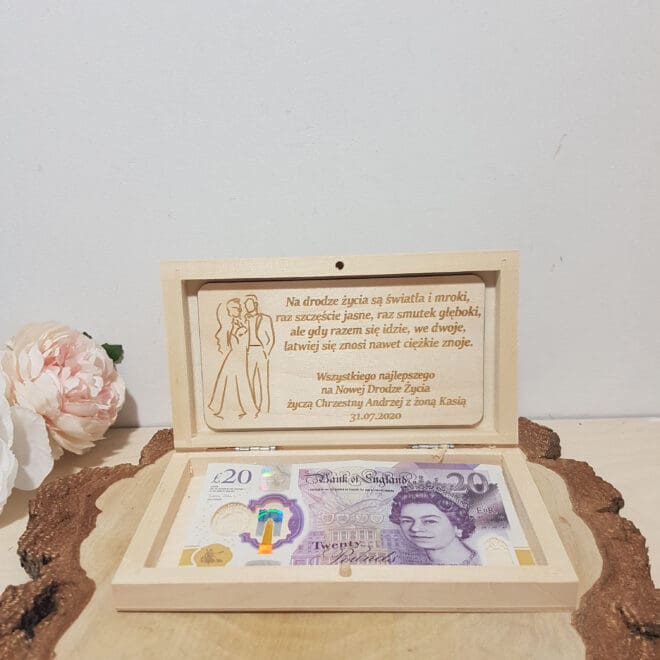 DREWNIANE PUDEŁKO NA PIENIĄDZE, DREWNIANA KOPERTA NA ŚLUB