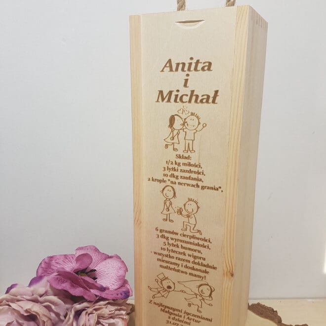 Personalizowana skrzynka na alkohol, na wino prezent na ślub - ŚMIESZNE ŻYCZENIA