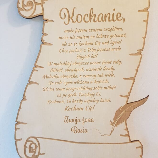 Drewniany grawerowany dyplom certyfikat na Rocznice Ślubu dla męża