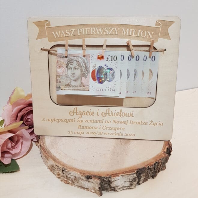 Tabliczka na pieniądze "WASZ PIERWSZY MILION" na ślub