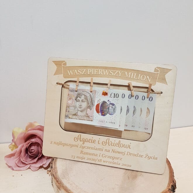 Tabliczka na pieniądze "WASZ PIERWSZY MILION" na ślub