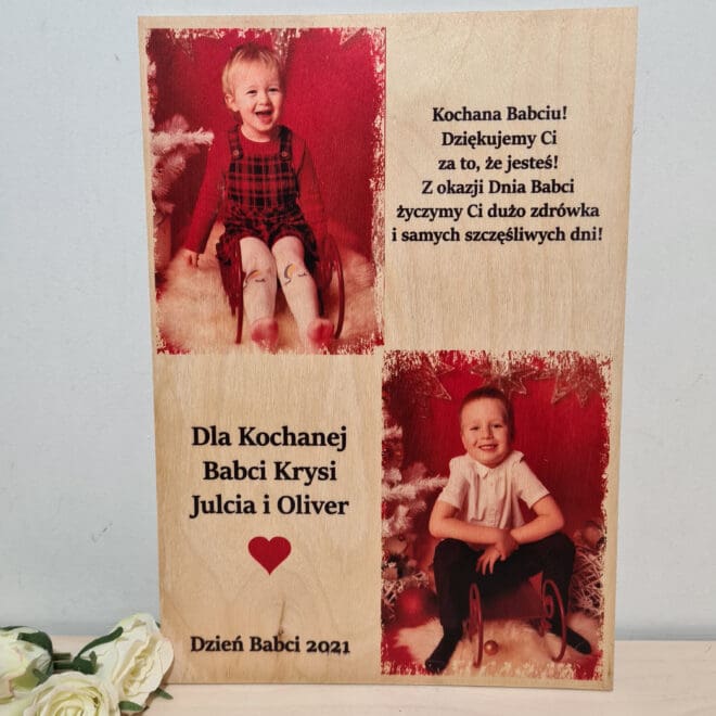 ZDJĘCIE NA DREWNIE Z DEDYKACJĄ PREZENT DLA BABCI, DZIADKA, DZIADKÓW