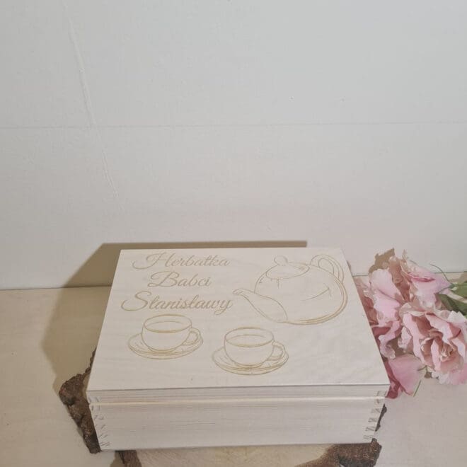 HERBACIARKA DLA BABCI, DREWNIANA SKRZYNKA NA HERBATĘ