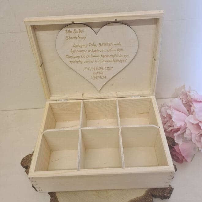 HERBACIARKA DLA BABCI, DREWNIANA SKRZYNKA NA HERBATĘ