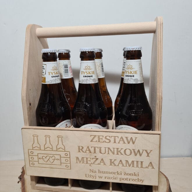 NOSIDEŁKO NA PIWO Z GRAWEREM NA WALENTYNKI "Zestaw ratunkowy ... Na humorki"