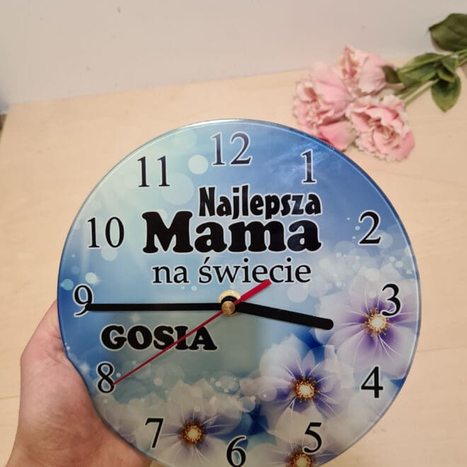 SZKLANY ZEGAR ŚCIENNY DLA MAMY
