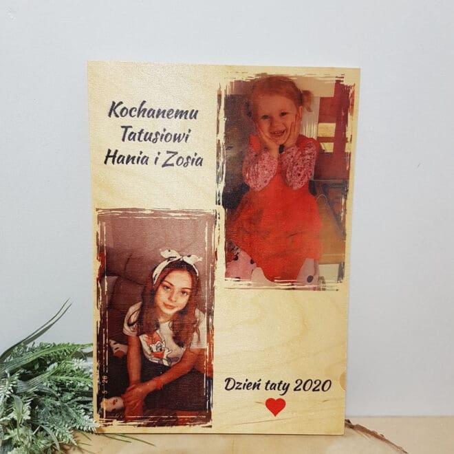 ZDJĘCIE NA DREWNIE Z DEDYKACJĄ PREZENT DLA TATY