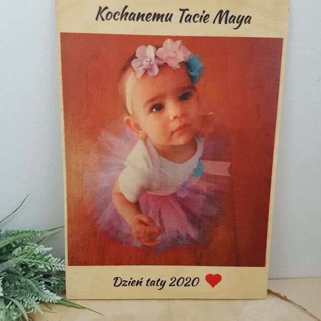 ZDJĘCIE NA DREWNIE Z DEDYKACJĄ PREZENT DLA TATY