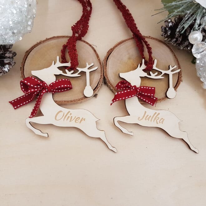 Renifer Drewniana Zawieszka na Choinkę z Imieniem