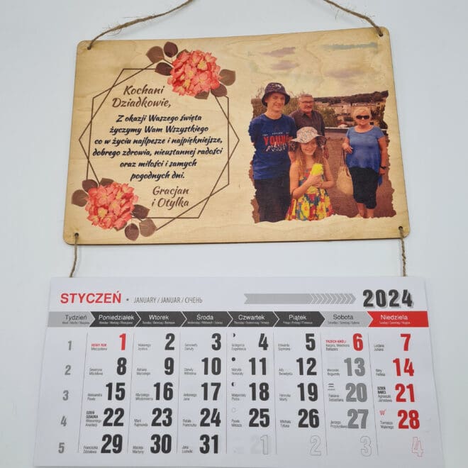 Drewniany Kalendarz ze zdjęciem na dzień babci lub dziadka