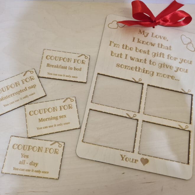 KUPONY NA WALENTYNKI DLA UKOCHANEGO W JĘZYKU ANGIELSKIM "My Love I know I'm the best gift for you but..." VALENTYNES CUPONS