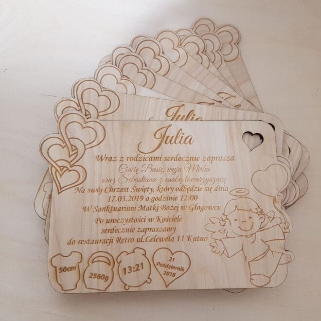 ZAPROSZENIE DREWNIANE NA CHRZEST personalizowane DUŻE