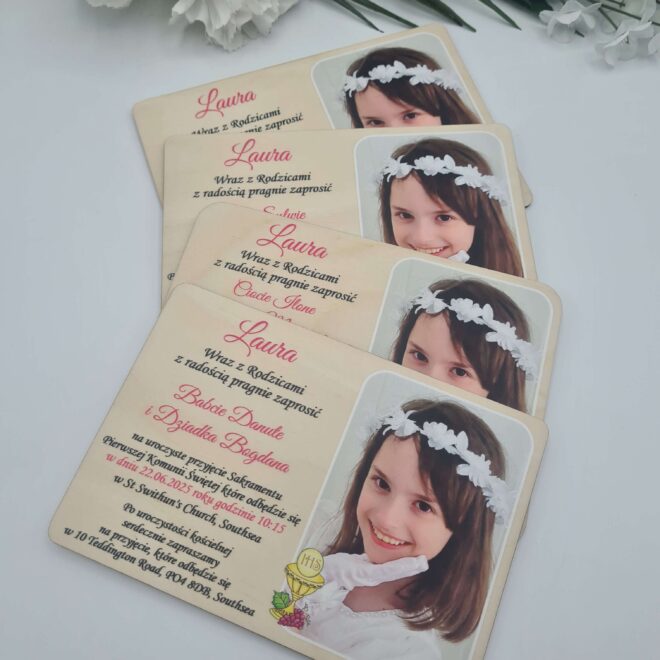 Zaproszenie na Pierwszą Komunię Świętą ze zdjęciem