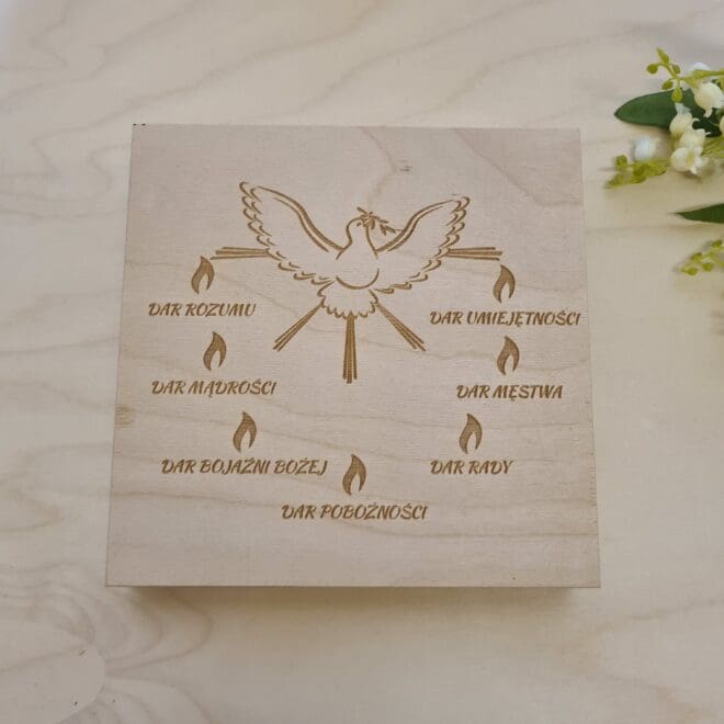 Pamiątka Bierzmowania Drewniane pudełko na pieniądze, drewniana koperta