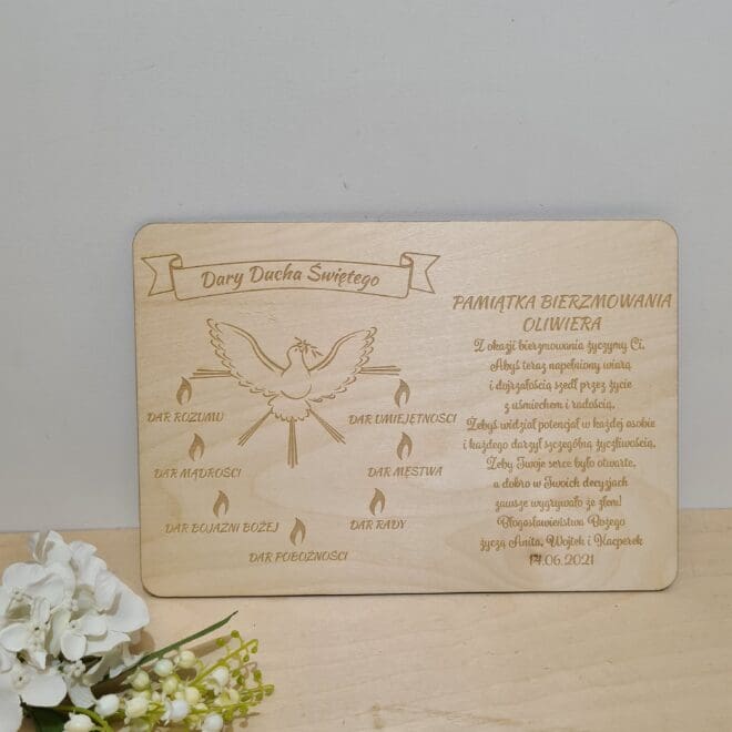 Pamiątka Bierzmowania Drewniana tabliczka z dedykacją