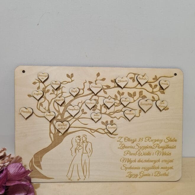 Grawerowana spersonalizowana tabliczka z drzewem prezent z okazji rocznicy ślubu