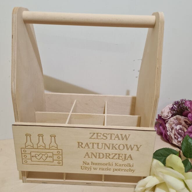 NOSIDEŁKO NA PIWO Z GRAWEREM NA WALENTYNKI "Zestaw ratunkowy ... Na humorki"