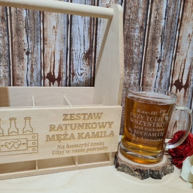 ZESTAW NOSIDEŁKO NA PIWO I KUFEL NA WALENTYNKI