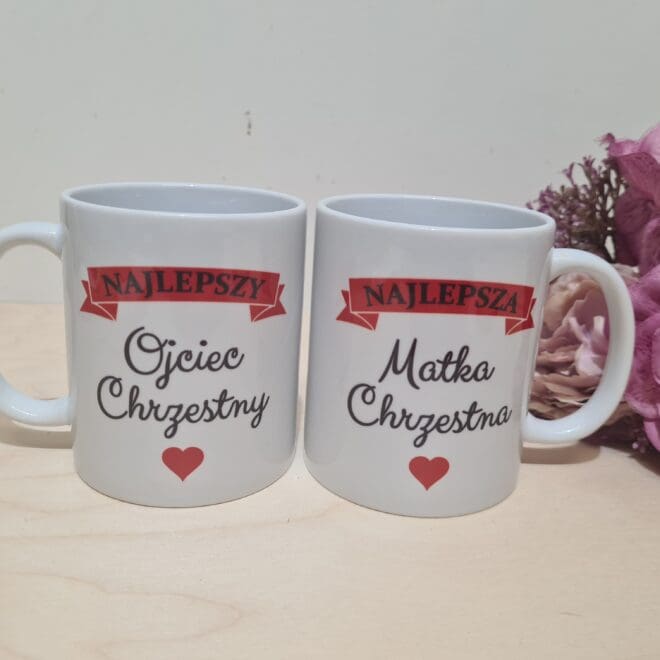 Dwa kubki podziękowanie dla chrzestnych