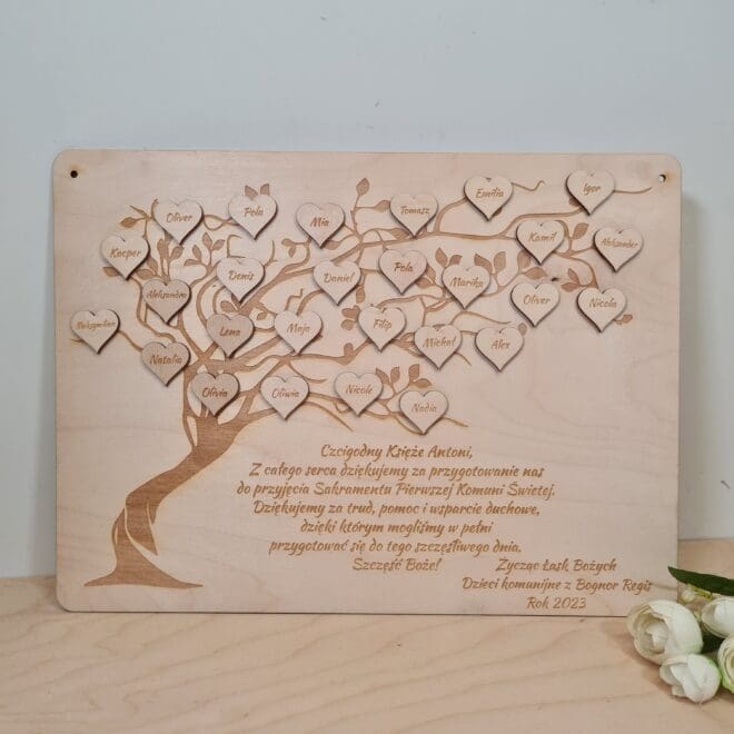Personalizowana tabliczka z imionami dzieci podziękowanie, prezent dla Księdza, Katechety I Komunia Święta