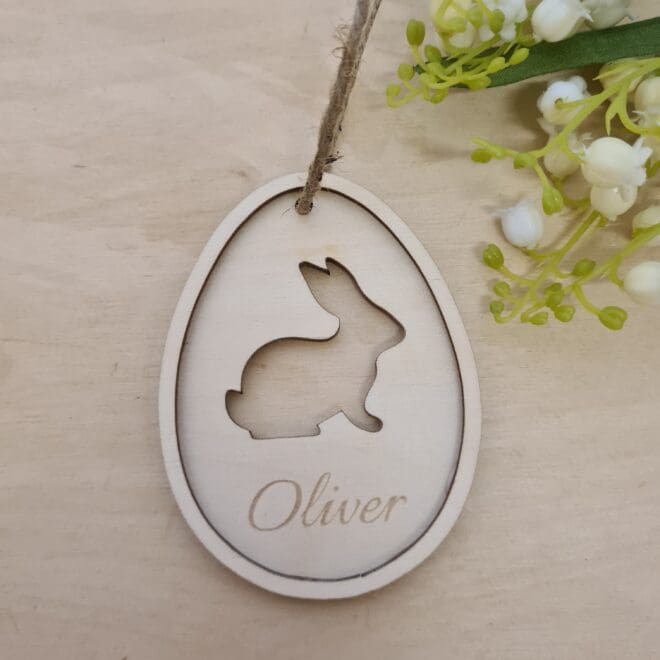 Zawieszka z imieniem na koszyczek "Jajko z zajączkiem"