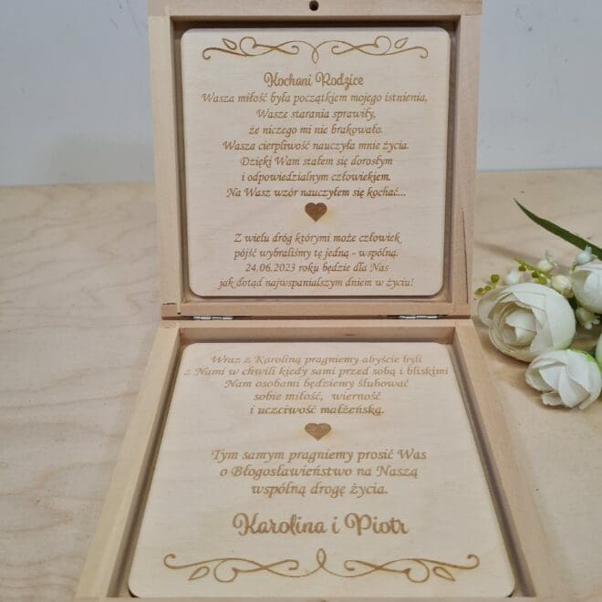 ZAPROSZENIE ŚLUBNE W PUDEŁKU DLA RODZICÓW