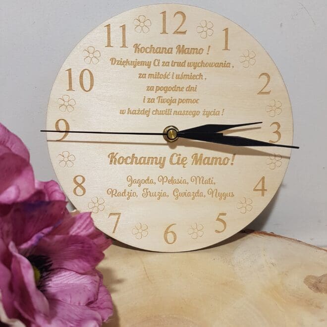 ZEGAR ŚCIENNY Z GRAWEREM DLA MAMY "Dziękujemy Ci za trud wychowania"