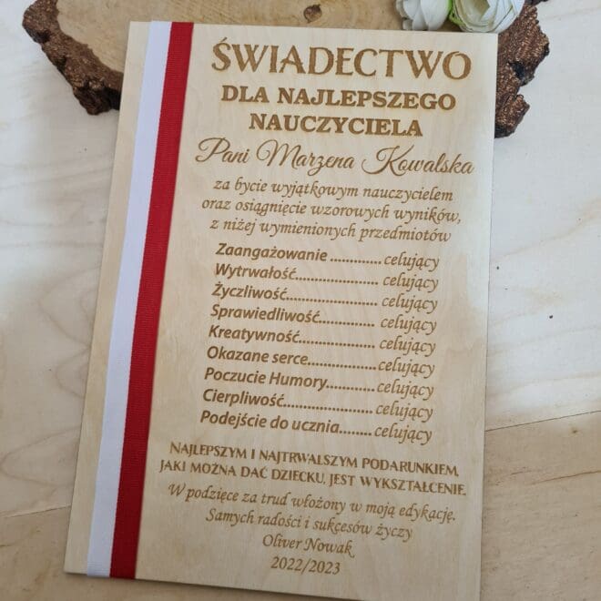 Świadectwo dla najlepszego nauczyciela - Polska Szkoła