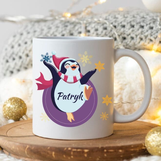 KUBEK ŚWIĄTECZNY Z IMIENIEM "PINGWIN"