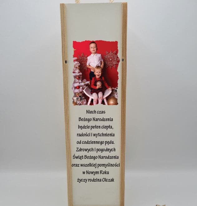 Personalizowana świąteczna skrzynka na alkohol ze zdjęciem