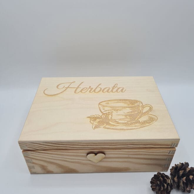 Herbaciarka z grawerem, Drewniana Presonalizowana skrzynka na herbatę Prezent na Święta