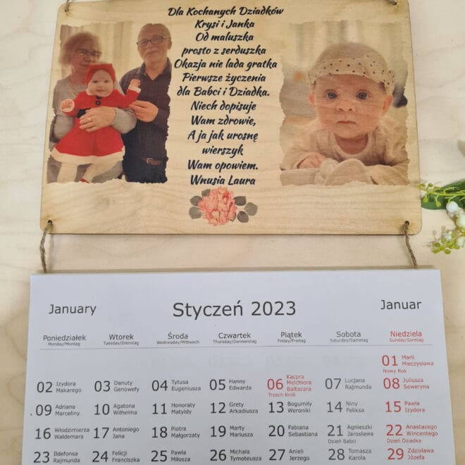 Kalendarz Drewniany dla Babci i dziadka ze zdjęciami i dedykacją