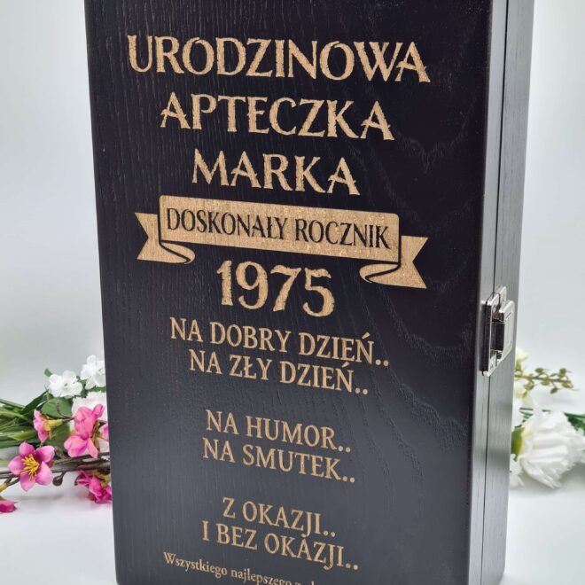 Personalizowana podwójna skrzynka na alkohol z grawerem Urodzinowa Apteczka