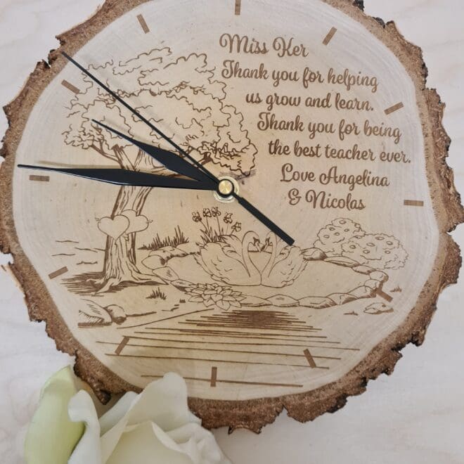 Zegar ścienny na plastrze brzozy prezent dla nauczyciela