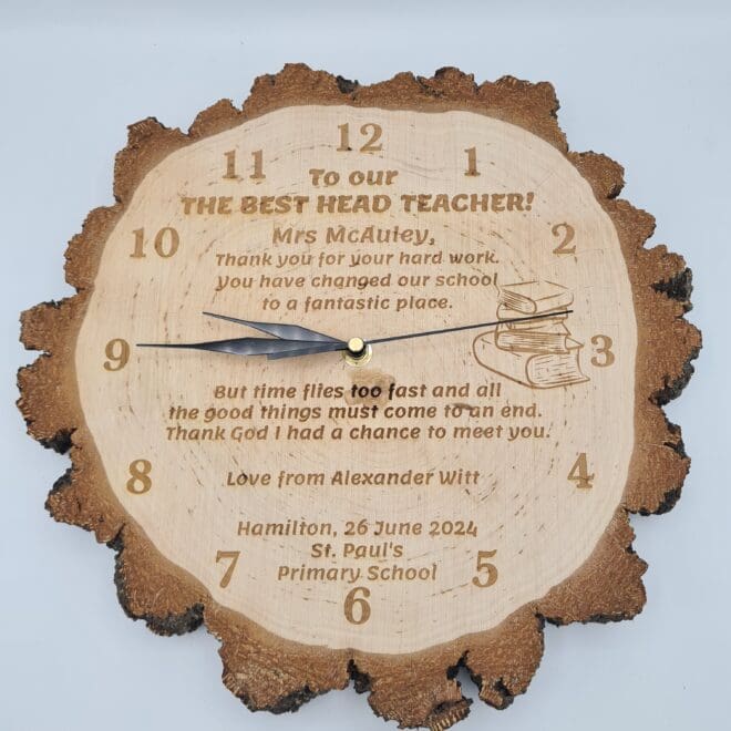 Zegar ścienny na plastrze brzozy prezent dla nauczyciela Thank you teacher